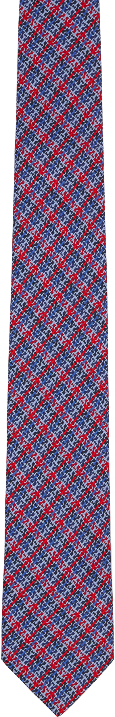 Ferragamo Navy Gancini Chain Print Silk Tie In Blue