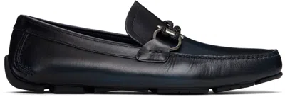 Ferragamo Navy Gancini Ornament Driver Loafers