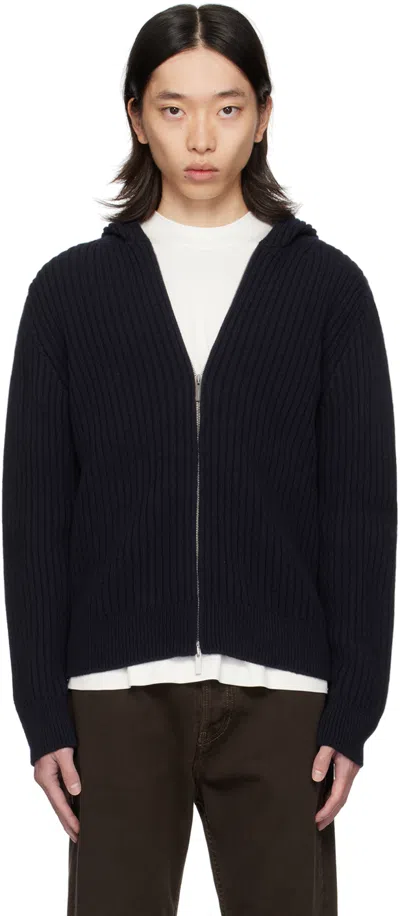 Ferragamo Hooded Wool Cardigan In 0643/300 New Navy