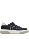 Ferragamo Cassina Gan2 Leather Sneakers With Suede Details In Blue