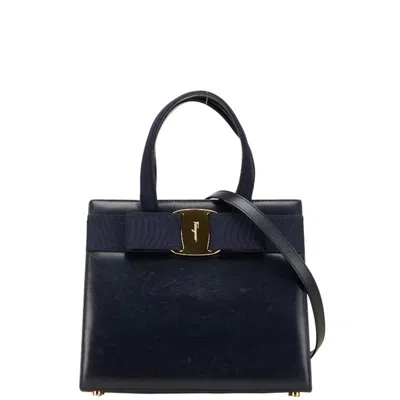 Pre-owned Ferragamo Navy Leather Handbag Shoulder Bag () In Multi