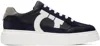 Ferragamo Low Top Sneaker With Gancini Outline In Midnight || Bianco