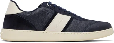 FERRAGAMO NAVY LOW TOP SIGNATURE SNEAKERS