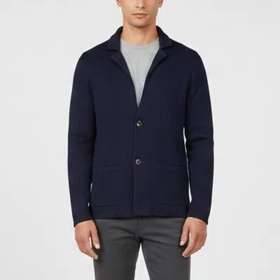 Pre-owned Ferragamo Navy Rib Knit Wool Open Front Cardigan M In Navy Blue