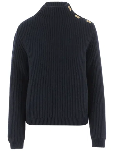 FERRAGAMO NAVY RIBBED KNIT WOOL-BLEND TURTLENECK