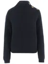 Ferragamo Wool Blend Sweater Button Shoulder Mock Neck In Blue
