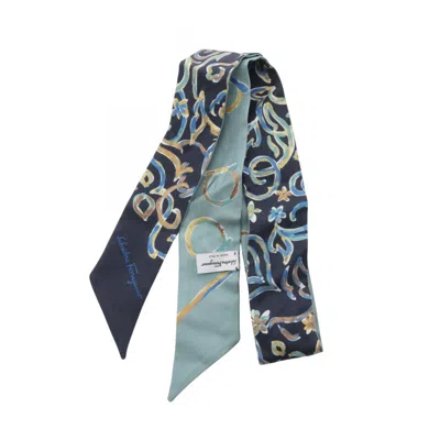 Pre-owned Ferragamo Navy Silk Scarf () In Multi