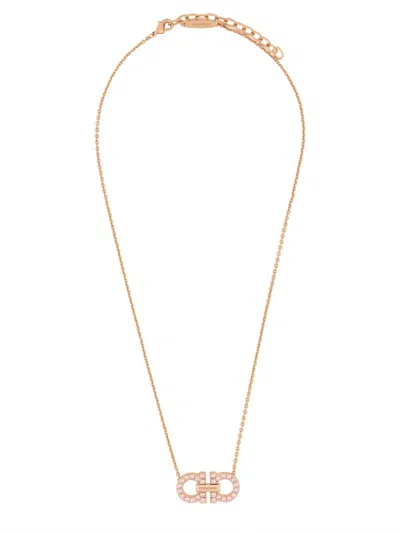 Ferragamo Necklace With Gancini Pendant And Crystals In Gold