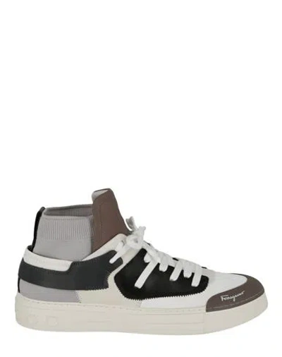 Ferragamo Neely Sneakers Man Sneakers White Size 8 Calfskin, Polyamide, Elastane, Lycra