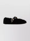 Ferragamo Black Ballerinas With Shearling Design And Buckle In Leather Woman In Black