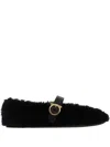 Ferragamo Black Ballerinas With Shearling Design And Buckle In Leather Woman In Black