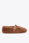 Ferragamo Ballerina Shoes With Buckle And Faux Fur In Brown