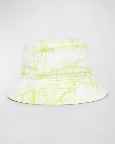 Ferragamo Neon Print Cotton Bucket Hat In Veliero Acid Green