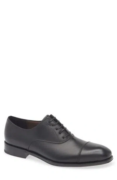 Ferragamo Men's Boston Leather Cap Toe Oxfords In Nero
