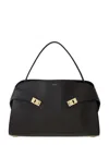 Ferragamo Dark Brown Leather Medium Hug Soft Shoulder Bag In Black