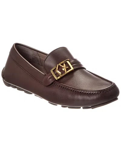 Ferragamo Embellished Leather Driving Shoes In Chocolate