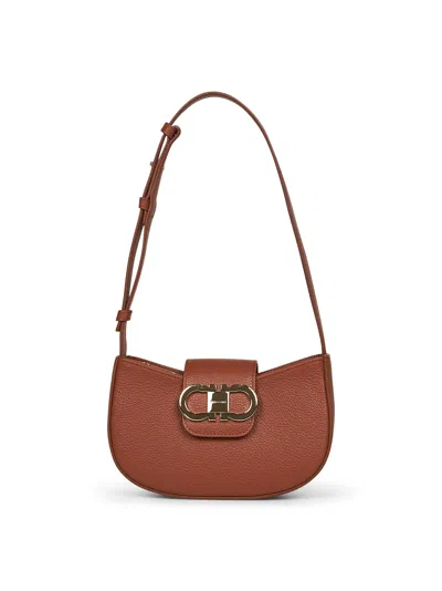 Ferragamo New Cognac Double Gancini Mini Bag