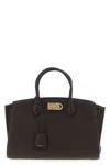 Ferragamo Structured Brown Calf Goat Leather Handbag In Brown