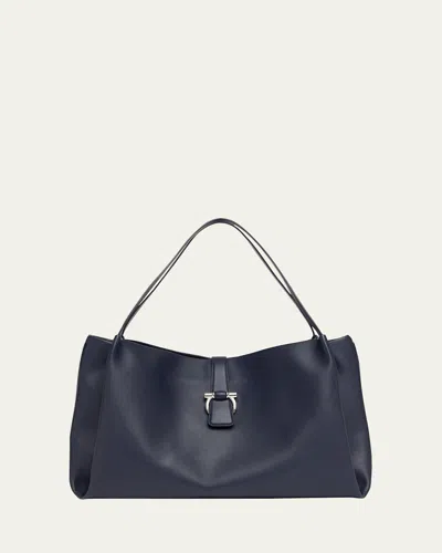 Ferragamo New Line Tote Bag In Navy