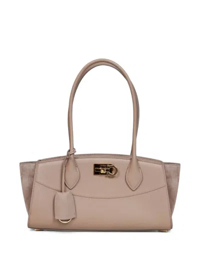 Ferragamo New Studio Soft Bag East West (m) In Gray