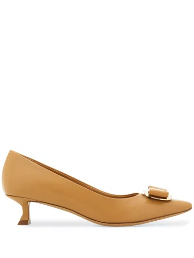Ferragamo Zelma 40 Vara Bow Nappa Leather Pumps In Camel