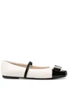 Ferragamo Vara Plate Two-tone Ballet Shoes In Neutrals