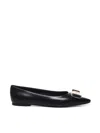 Ferragamo Black Leather Siwar Ballerina Flats In Black