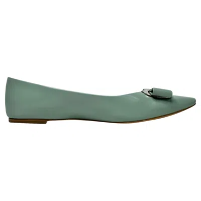 Ferragamo New Vara Ballet Flats In Mint Green Lambskin Leather