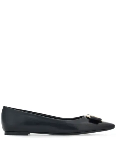 Ferragamo New Vara-bow Lambskin Ballerina Shoes In Black