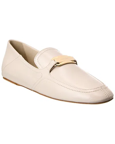 Ferragamo New Vara Buckle Leather Loafer In White