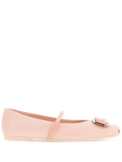 Ferragamo Zina Leather Bow Mary Jane Ballerina Flats In Nylund Pink