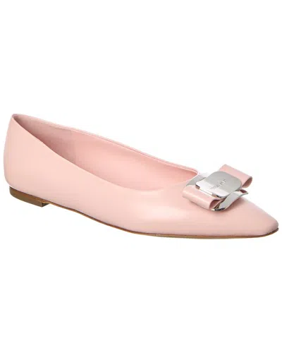 Ferragamo Buckle Pointed Toe Ballerina Shoes In Pink