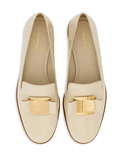 Ferragamo New Vara Leather Loafers In White