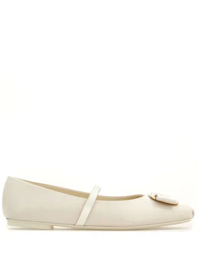Ferragamo New Vara Plate Ballerinas In White