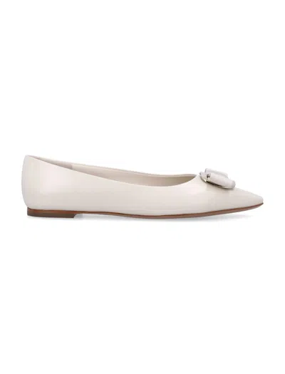 Ferragamo New Vara Plate Ballet Flat In White