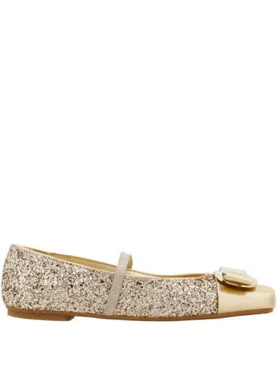 Ferragamo New Vara Plate Ballet Flat In Gold