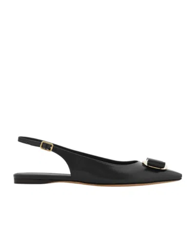 Ferragamo New Vara Plate Flat Slingback In Black
