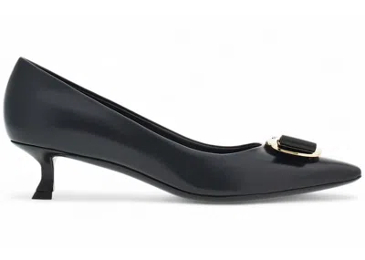 Pre-owned Ferragamo New Vara Plate Low Heel Pumps (women's) Sneakers In Black