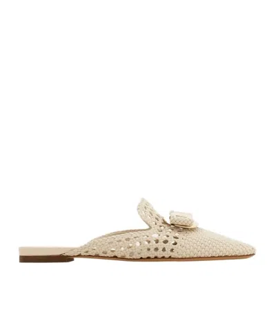 Ferragamo Mules Leather Trenchy Lazo Beige In Animal Print