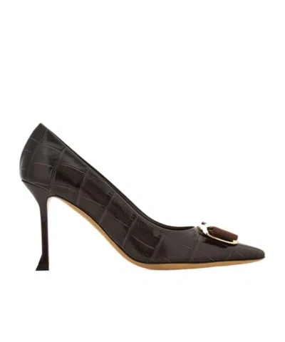 Ferragamo New Vara Plate Pump In Brown