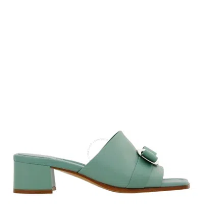 Ferragamo New Vara Plate 40mm Leather Mules In Green