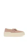 Ferragamo Gold Buckle Soft Leather Slip-on Sneaker In Pink
