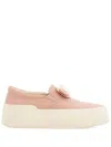 Ferragamo Gold Buckle Soft Leather Slip-on Sneaker In Pink
