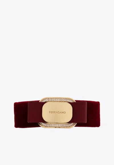 Ferragamo New Vara Plate Velvet Hair Clip In Bordeaux