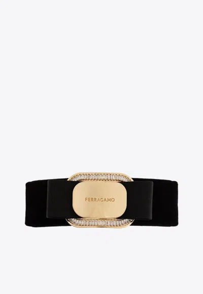Ferragamo New Vara Plate Velvet Hair Clip In Gold