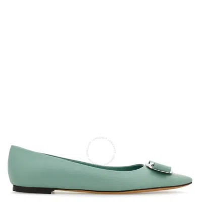 Ferragamo New Vara Plate Zea Ballet Flats In Green