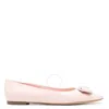 Ferragamo Buckle Pointed Toe Ballerina Shoes In Pink