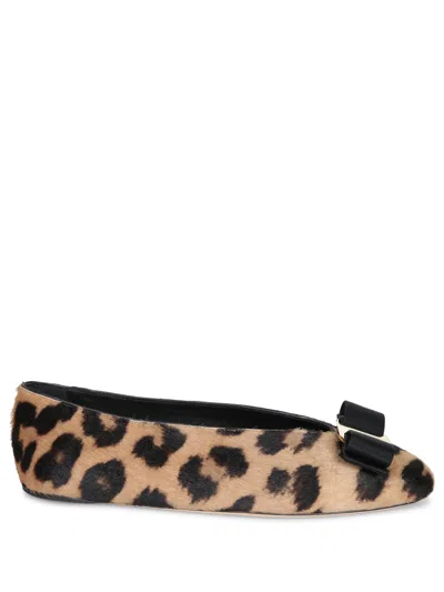 Ferragamo New Vara Pony Leopard Ballerina In Multi