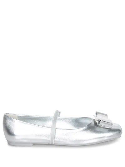 FERRAGAMO NEW VARA SILVER BALLERINA SHOES
