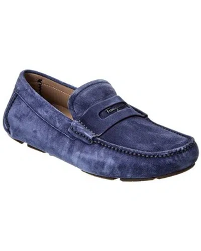 Pre-owned Ferragamo Newton Suede Loafer Men's In Blue